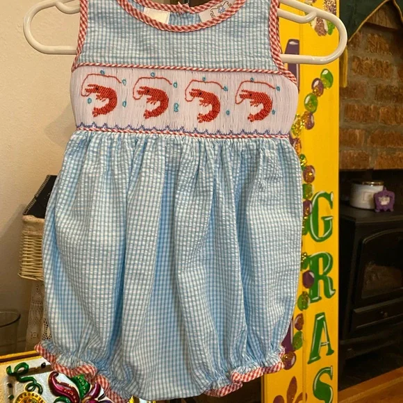 Lulu Bebe Infant Girls Smocked Romper size 6 months - Picture 4 of 13